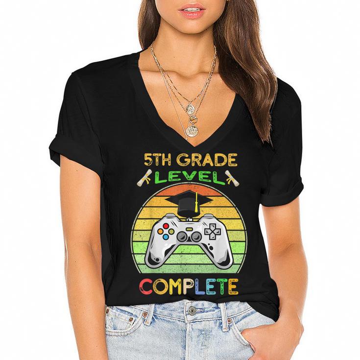 Graduation 5th Grade Level Complete Gamer Class 2021 Gaming Women's Jersey Short Sleeve Deep V-Neck Tshirt				