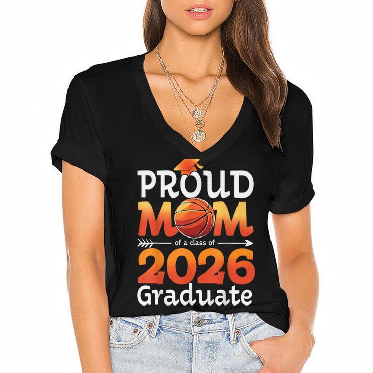 Graduation Basketball Retro Proud Mom Of A 2026 Graduate Women's Jersey Short Sleeve Deep V-Neck Tshirt				
