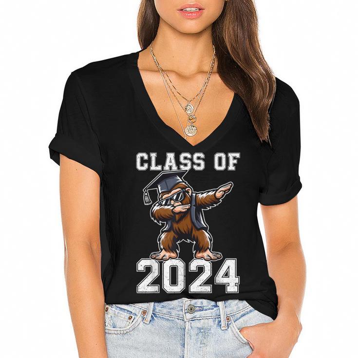 Graduation Class Of 2024 Bigfoot Graduated Seniors 2024 Women's Jersey Short Sleeve Deep V-Neck Tshirt				