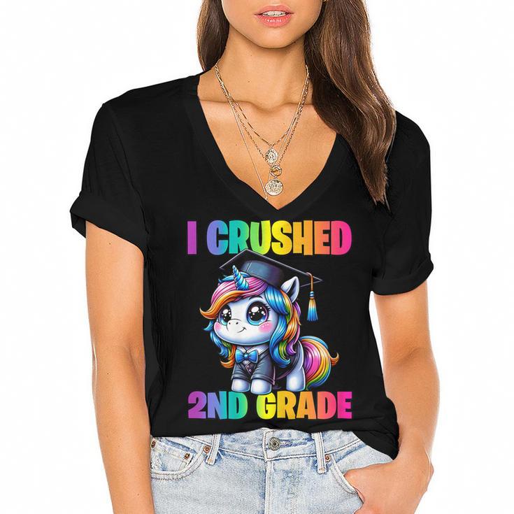 Graduation I Crushed 2nd Grade Unicorn Girls Grad Magical Women's Jersey Short Sleeve Deep V-Neck Tshirt				