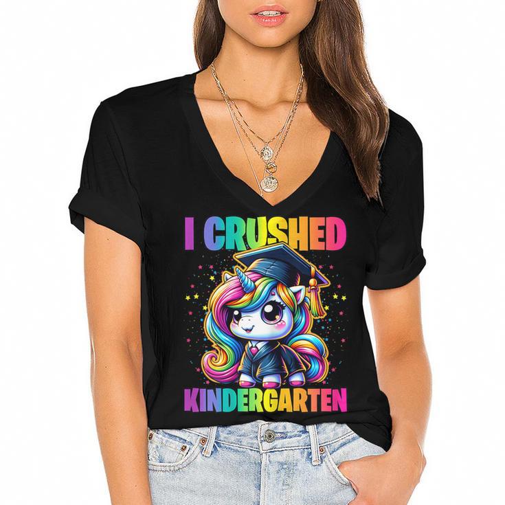 Graduation I Crushed Kindergarten Unicorn Girls Grad Magical Women's Jersey Short Sleeve Deep V-Neck Tshirt				