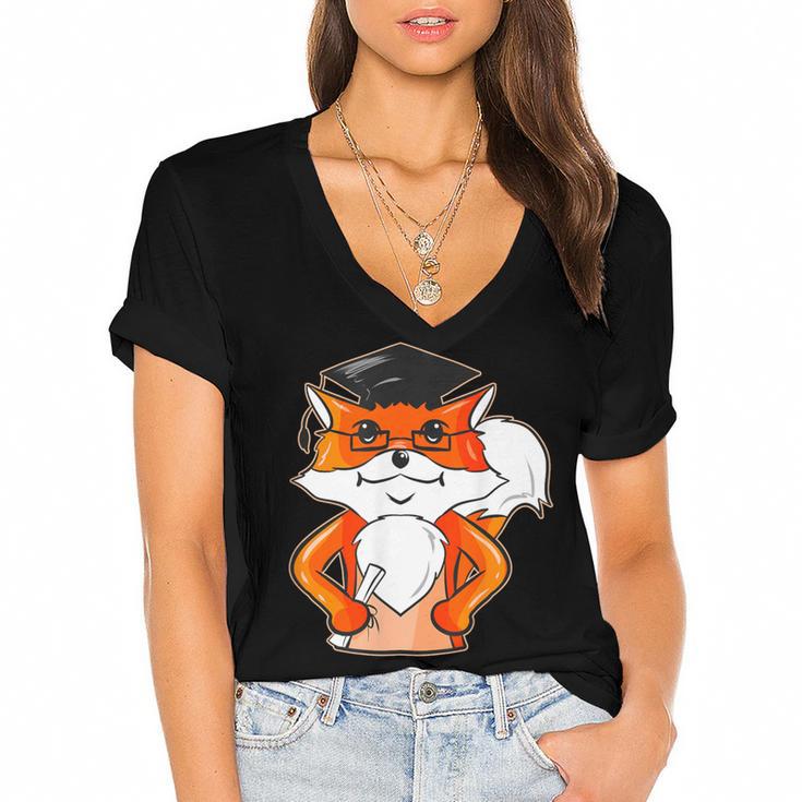Graduation Fox School Bachelor Master Doctor Study Women's Jersey Short Sleeve Deep V-Neck Tshirt				