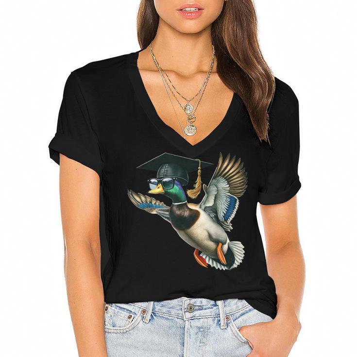 Graduation Mallard Duck Hunter Hunting Season Grad Hunting Women's Jersey Short Sleeve Deep V-Neck Tshirt				