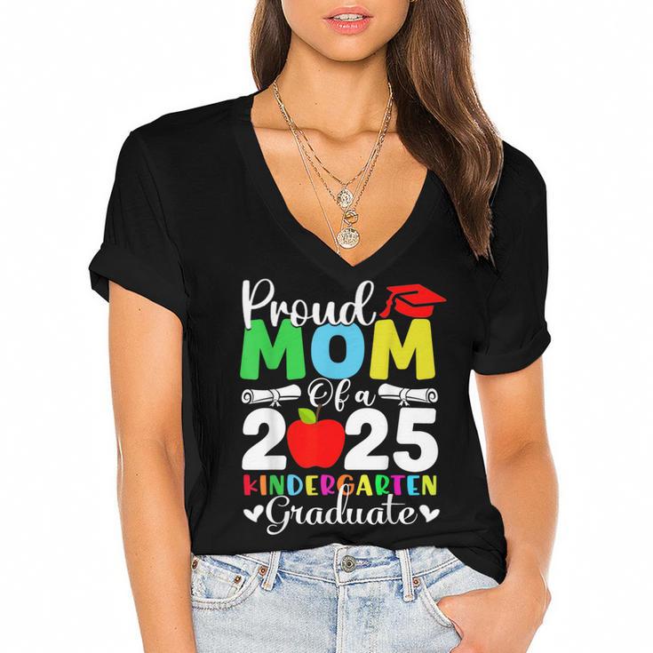 Graduation Proud Mom Of 2025 Kindergarten Graduate Women's Jersey Short Sleeve Deep V-Neck Tshirt				