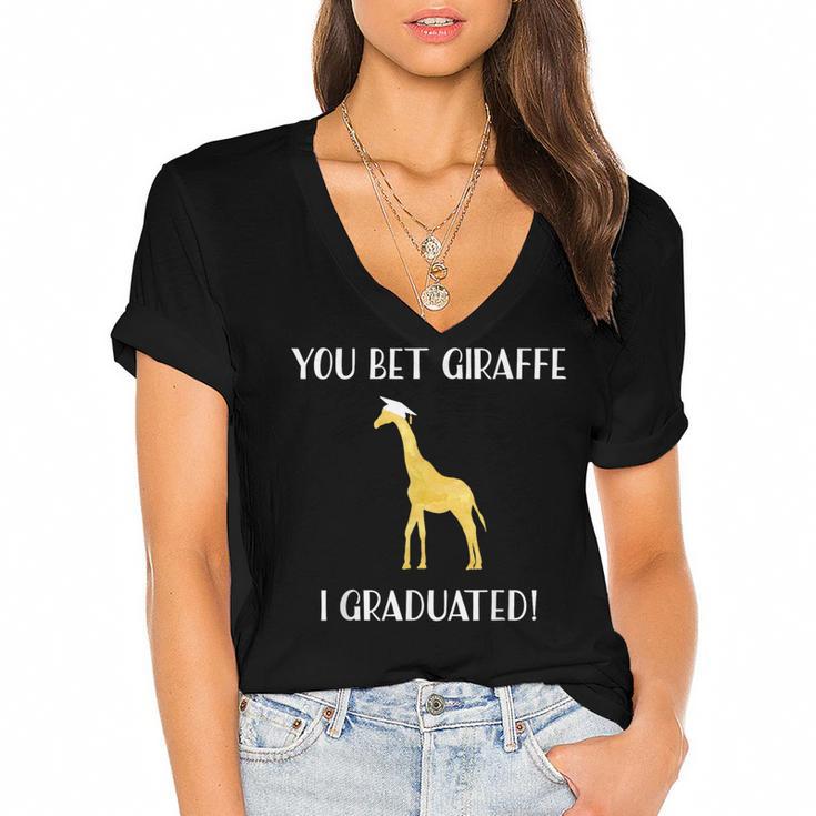 Graduation Shirt You Bet Giraffe I Graduated Pun Women's Jersey Short Sleeve Deep V-Neck Tshirt				