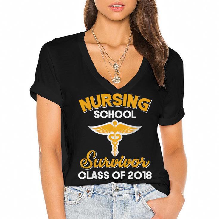 Graduation Shirt Nursing School Survivor Class Of 2018 Tee Women's Jersey Short Sleeve Deep V-Neck Tshirt				