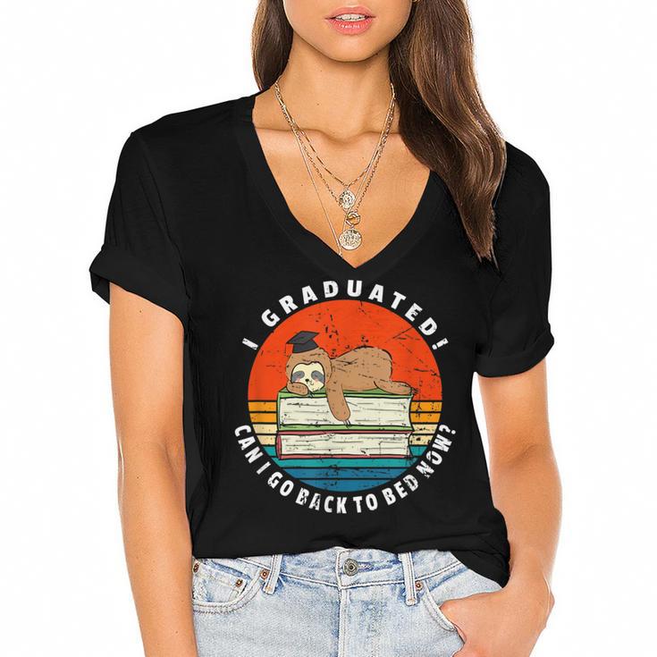 Graduation Sloth Can I Go Back To Bed Now Vintage Women's Jersey Short Sleeve Deep V-Neck Tshirt				