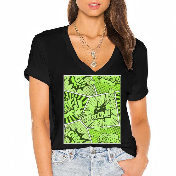 Green Comic Book Green Graphic Women's Jersey Short Sleeve Deep V-Neck Tshirt				