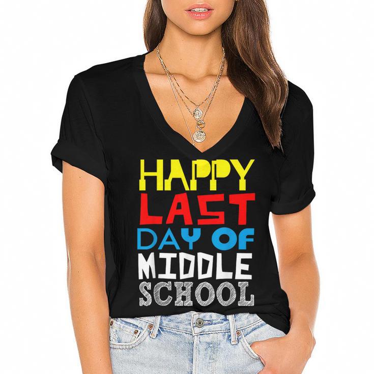Happy Last Day Of Middle School Graduation Women's Jersey Short Sleeve Deep V-Neck Tshirt				