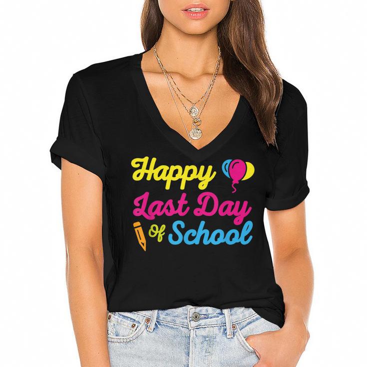 Happy Last Day Of School Graduation Teacher Students T-Shirt Women's Jersey Short Sleeve Deep V-Neck Tshirt				