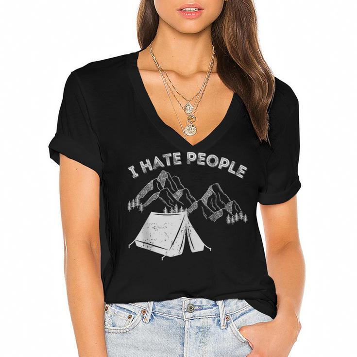 I Hate People Introvert Sarcastic I Love Camping Women's Jersey Short Sleeve Deep V-Neck Tshirt