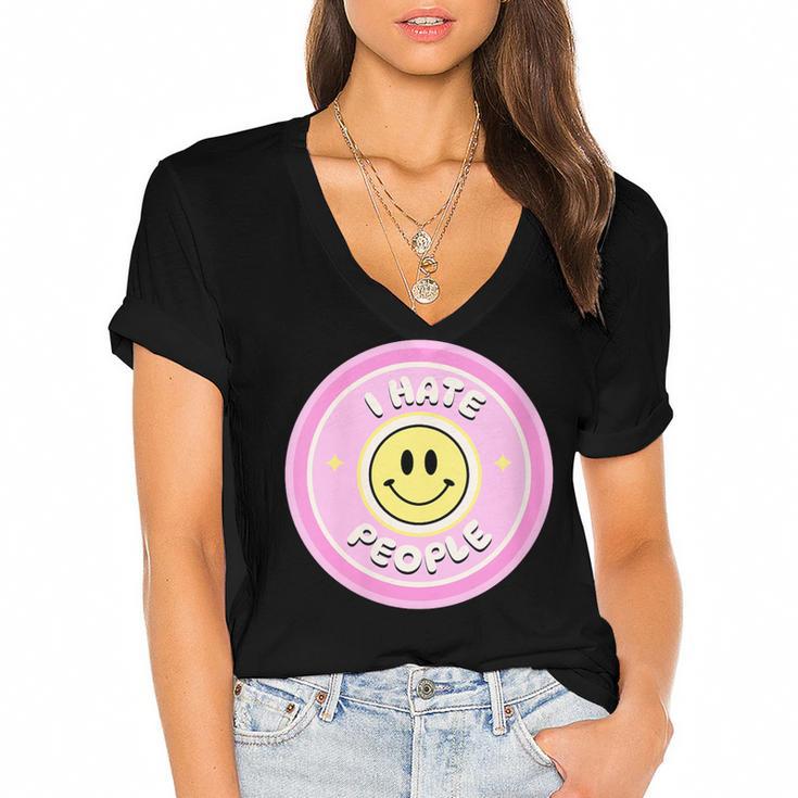 I Hate People Saying For Introverts Women's Jersey Short Sleeve Deep V-Neck Tshirt