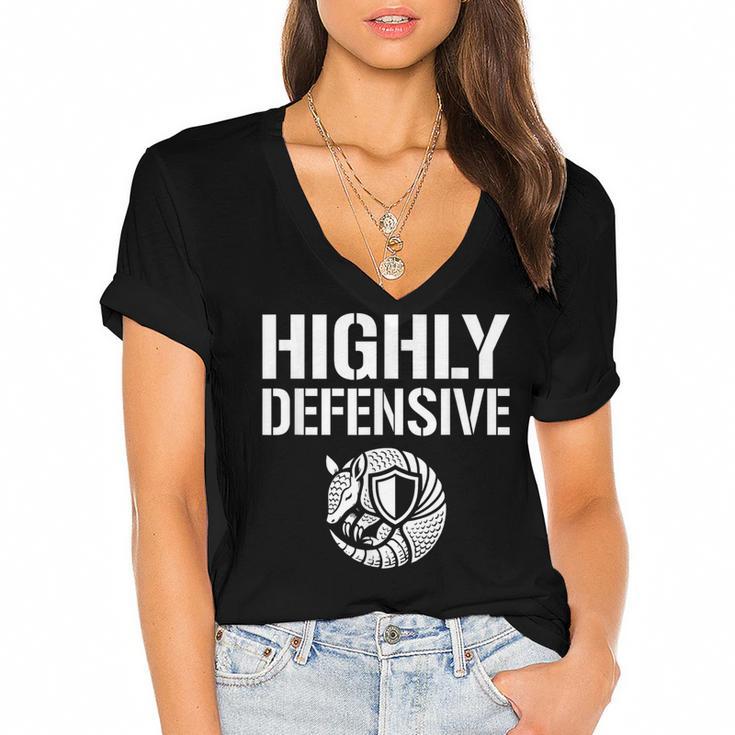 Highly Defensive Armadillo Shield Introvert Boundaries Women's Jersey Short Sleeve Deep V-Neck Tshirt