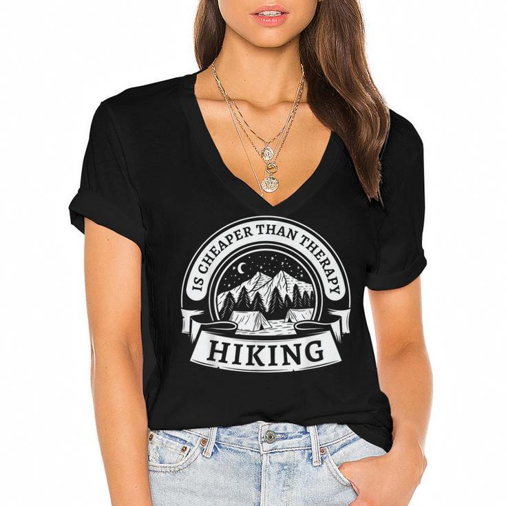 Hiking It's Cheaper Than A Therapy Introvert Shirt Women's Jersey Short Sleeve Deep V-Neck Tshirt