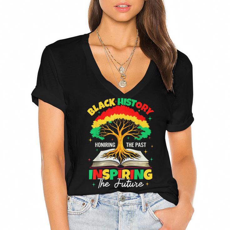 Honoring Past Inspiring Future History Month Book Tree Women's Jersey Short Sleeve Deep V-Neck Tshirt				