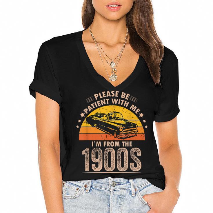 Humorous Saying Please Be Patient With Me I'm From The 1900s Women's Jersey Short Sleeve Deep V-Neck Tshirt				