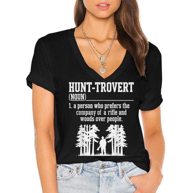 Huntrovert Introvert Hunting Women's Jersey Short Sleeve Deep V-Neck Tshirt