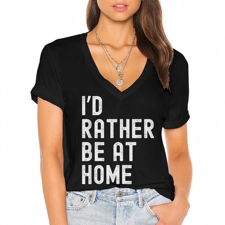 I'd Rather Be At Home Antisocial Introvert Tee Women's Jersey Short Sleeve Deep V-Neck Tshirt