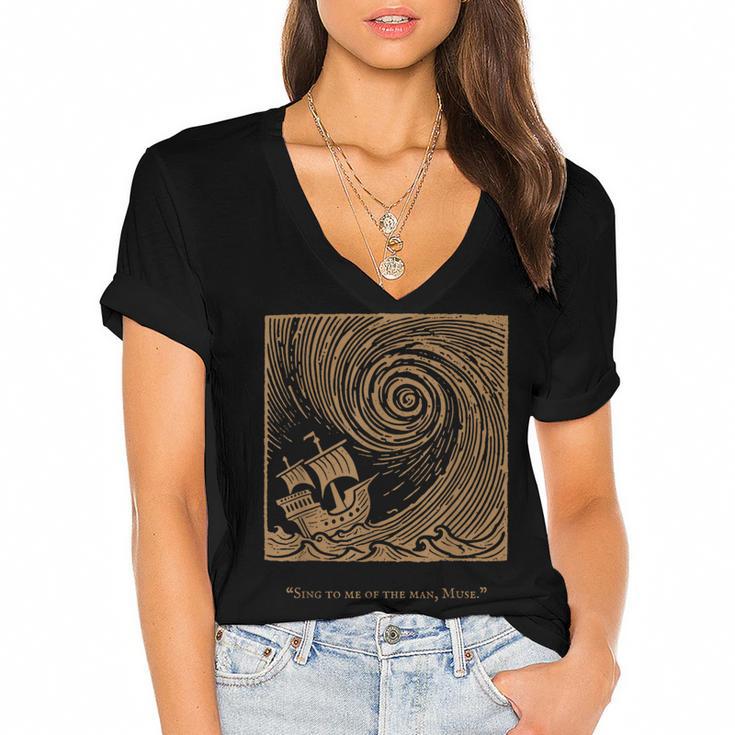 Iliad Odyssey Homer Ancient Greek History Book Odyssey Women's Jersey Short Sleeve Deep V-Neck Tshirt