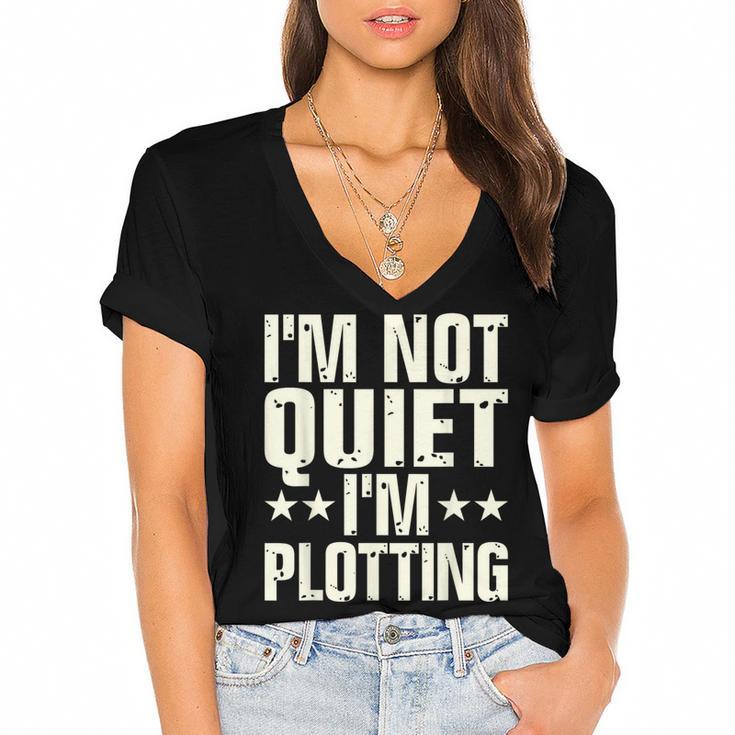 I'm Not Quiet I'm Plotting I Introvert Women's Jersey Short Sleeve Deep V-Neck Tshirt