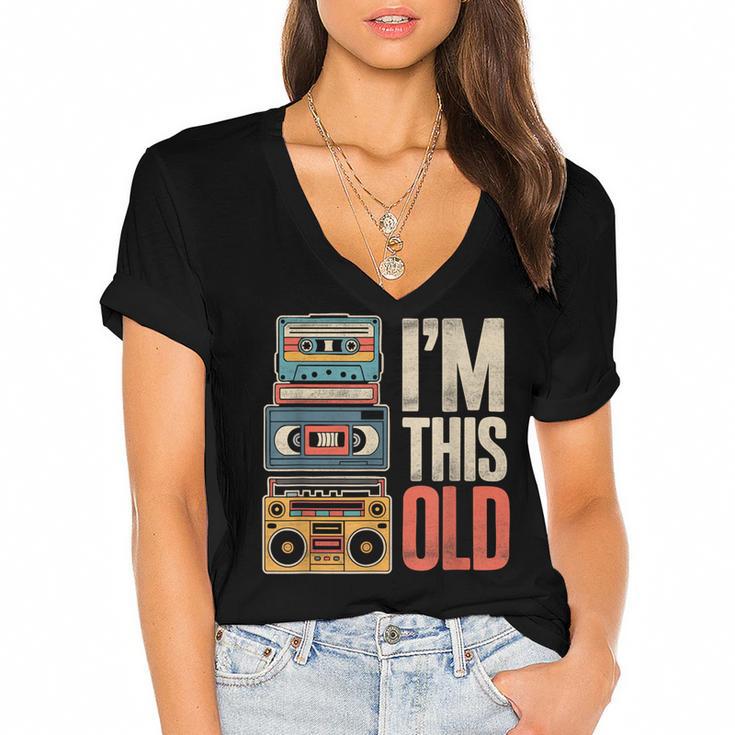 I'm This Old Vintage Cassette Tape Nostalgia Women's Jersey Short Sleeve Deep V-Neck Tshirt