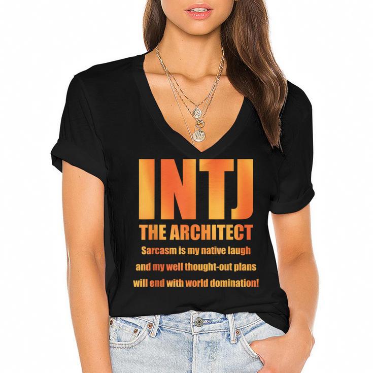 INTJ Architect Personality Introvert Sarcastic Orange Women's Jersey Short Sleeve Deep V-Neck Tshirt				