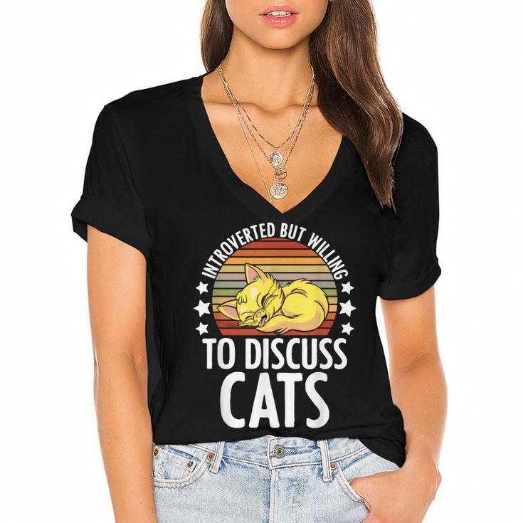 Introvert Cat Kitten Quote For Feline Whisperer Women's Jersey Short Sleeve Deep V-Neck Tshirt