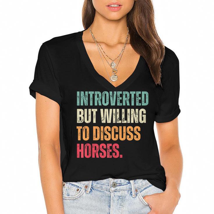 Introvert Cute Horse Lover Horse Riding Equestrian Women's Jersey Short Sleeve Deep V-Neck Tshirt