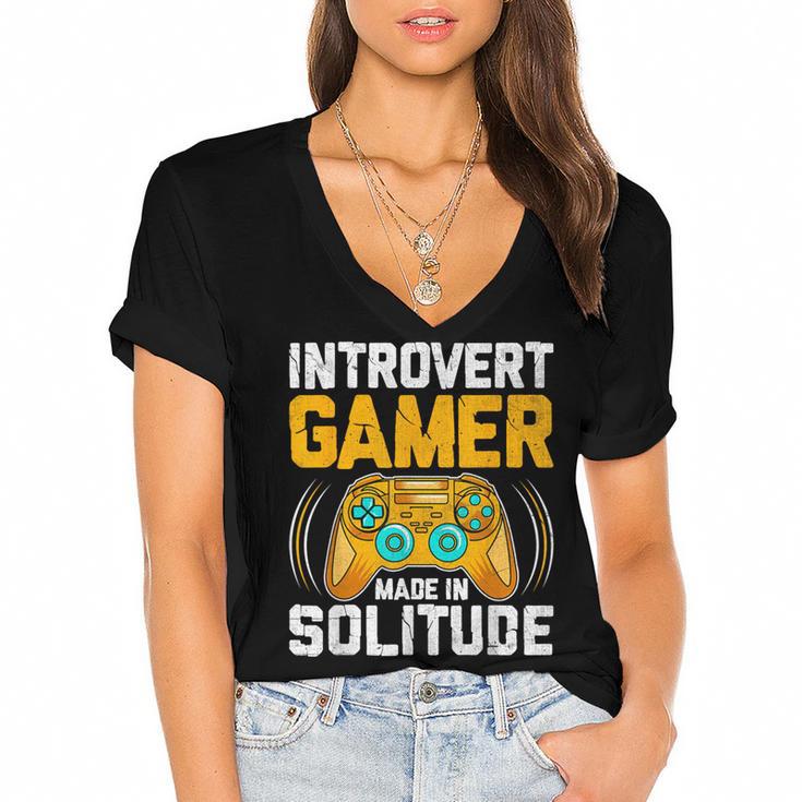 Introvert Gamer Video Games Anti Social Team Player Women's Jersey Short Sleeve Deep V-Neck Tshirt				