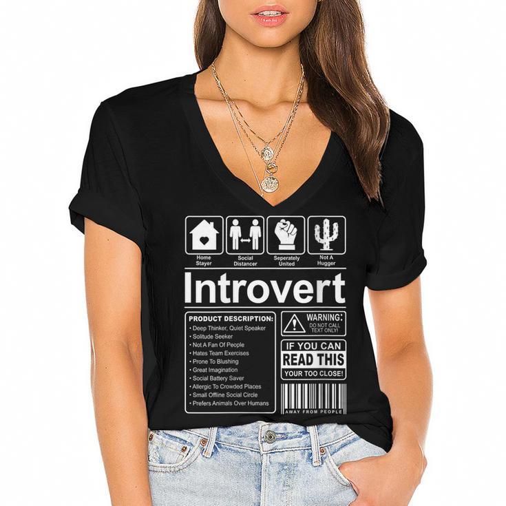 Introvert Label Antisocial Loner Socially Awkward Women's Jersey Short Sleeve Deep V-Neck Tshirt