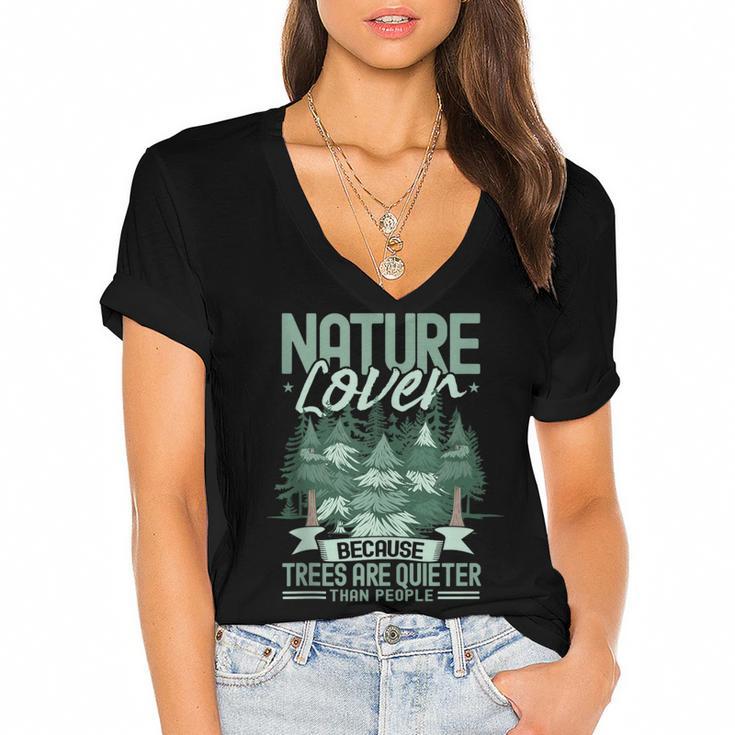 Introvert Nature Lover Introverted Forest Lover & Tree Women's Jersey Short Sleeve Deep V-Neck Tshirt