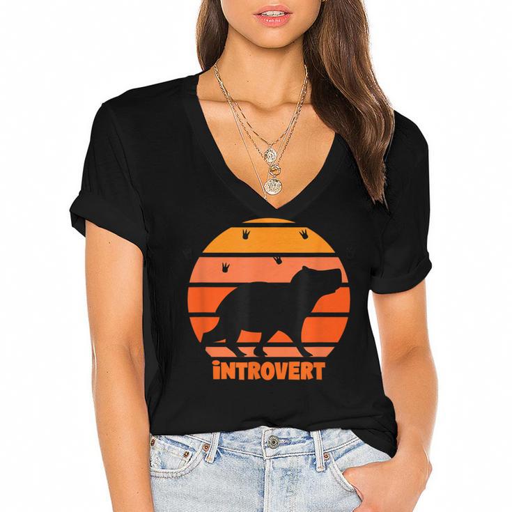 Introvert Retro Sunset Capybara Tee Women's Jersey Short Sleeve Deep V-Neck Tshirt
