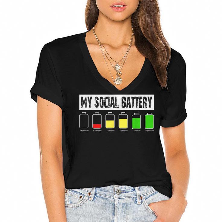 Introvert My Social Battery Low Level Graphic Women's Jersey Short Sleeve Deep V-Neck Tshirt Introvert My Social Battery Low Level Graphic Women's Jersey Short Sleeve Deep V-Neck Tshirt