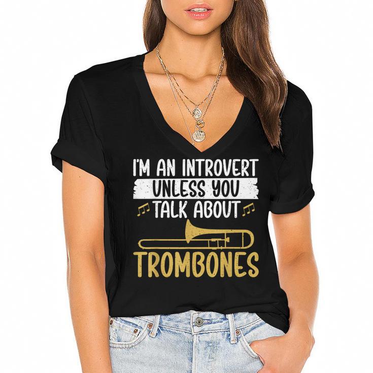Im An Introvert Unless You Talk About Trombone Women's Jersey Short Sleeve Deep V-Neck Tshirt