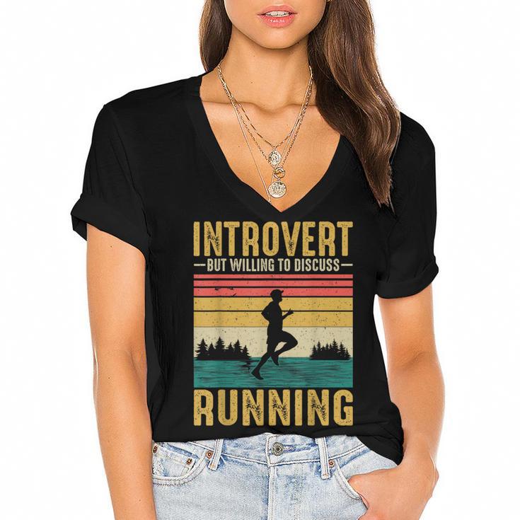 Introvert But Willing To Discuss Running Women's Jersey Short Sleeve Deep V-Neck Tshirt				