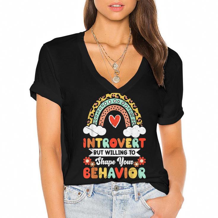 Introvert But Willing To Shape Your Behavior Women's Jersey Short Sleeve Deep V-Neck Tshirt				