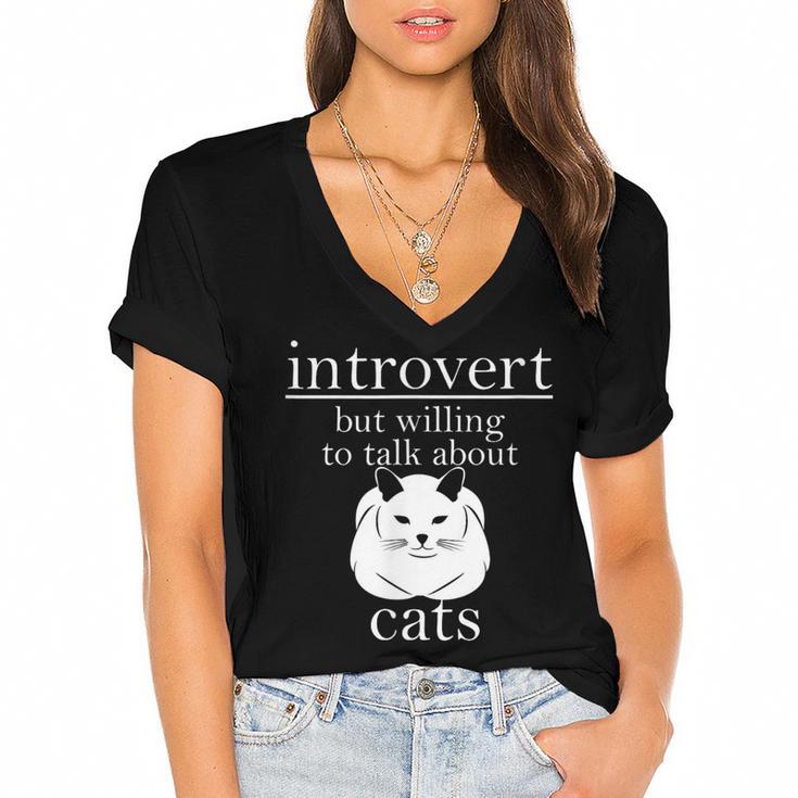 Introvert But Willing To Talk About Cats Women's Jersey Short Sleeve Deep V-Neck Tshirt				