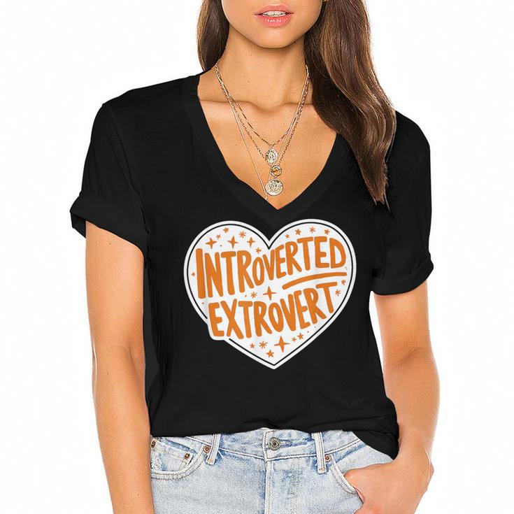 Introverted Extrovert People Hater Calm Peace Lover Women's Jersey Short Sleeve Deep V-Neck Tshirt