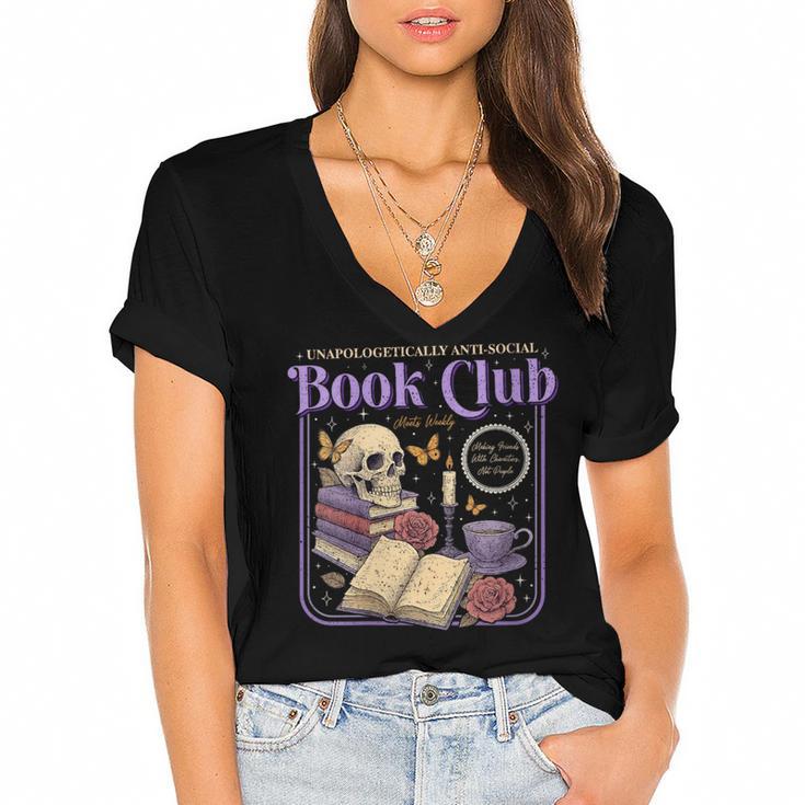 Introverted Romance Unapologetically Anti-Social Book Club Women's Jersey Short Sleeve Deep V-Neck Tshirt				