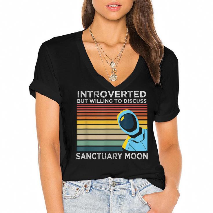 Introverted But Willing To Discuss Sanctuary Moon Women's Jersey Short Sleeve Deep V-Neck Tshirt