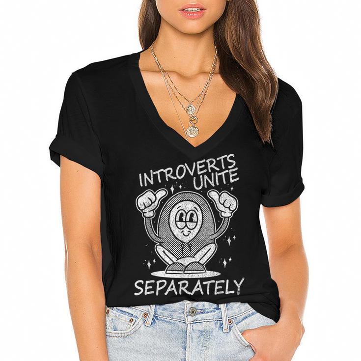 Introverts Unite Anti-Social Shy Person Joke Women's Jersey Short Sleeve Deep V-Neck Tshirt				