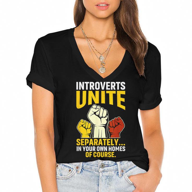 Introverts Unite Introvert Antisocial Anti Social Women's Jersey Short Sleeve Deep V-Neck Tshirt