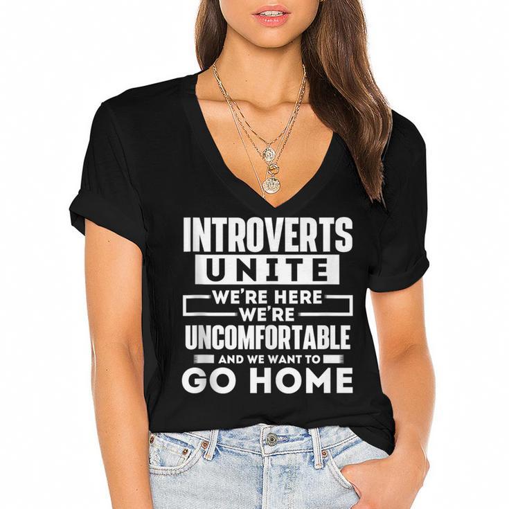 Introverts Unite Quiet Observer Introverted Antisocial Women's Jersey Short Sleeve Deep V-Neck Tshirt