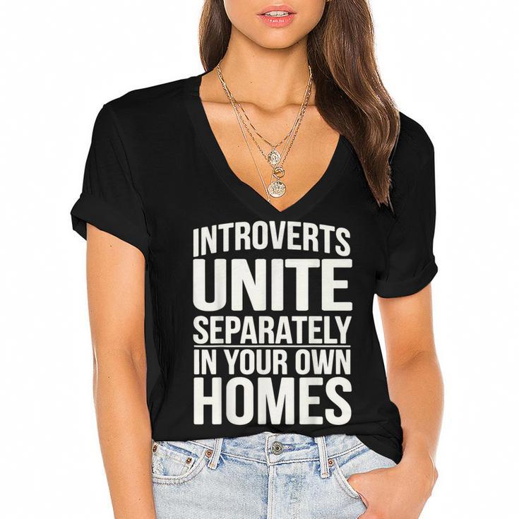 Introverts Unite Separately In Your Own Homes Women's Jersey Short Sleeve Deep V-Neck Tshirt