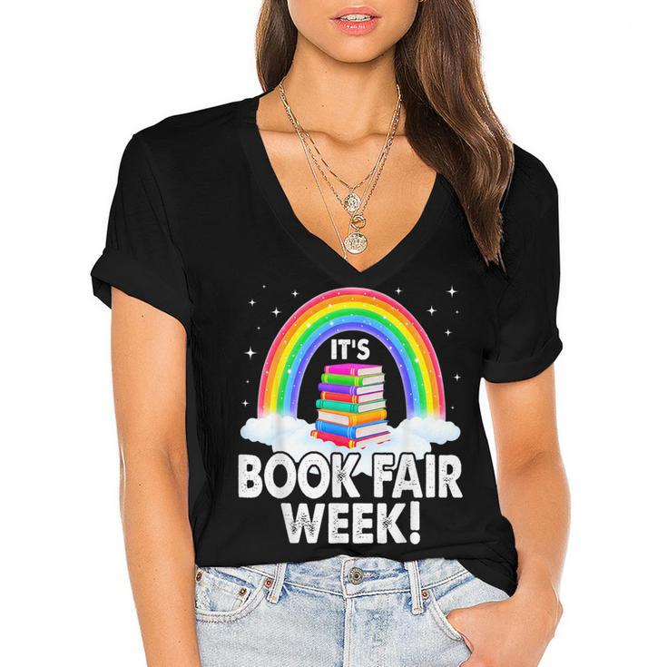 It's Book Fair Week Librarian Library Literacy Reading Women's Jersey Short Sleeve Deep V-Neck Tshirt				