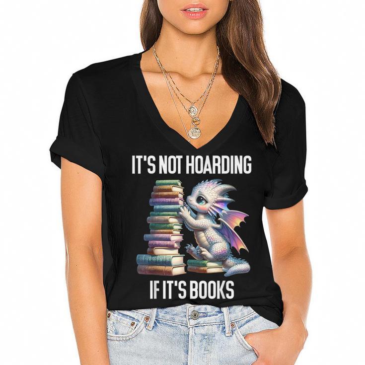 It's Not Hoarding If It's Books ShirtDragon Reading Book Women's Jersey Short Sleeve Deep V-Neck Tshirt				