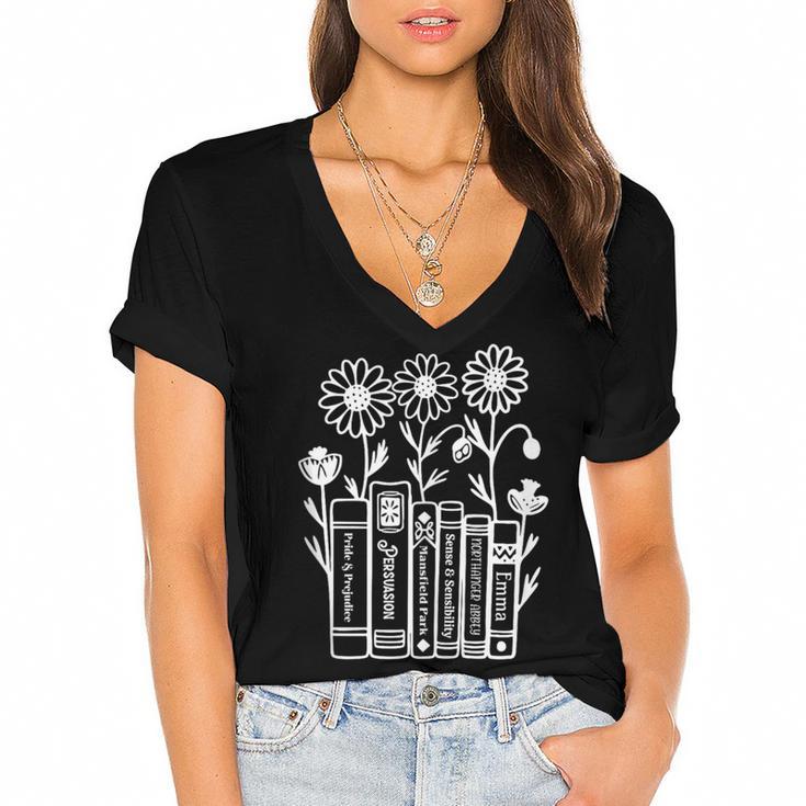 Jane Austen Books Women's Jersey Short Sleeve Deep V-Neck Tshirt				