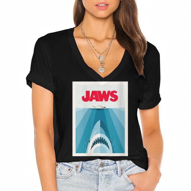 Jaws 2025 Classic Movie Nostalgia Women's Jersey Short Sleeve Deep V-Neck Tshirt				