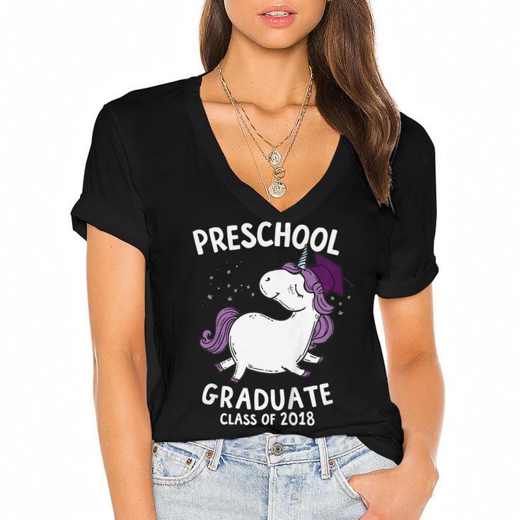 Kids Class Of 2018 Unicorn Preschool Graduation For Girls Women's Jersey Short Sleeve Deep V-Neck Tshirt				