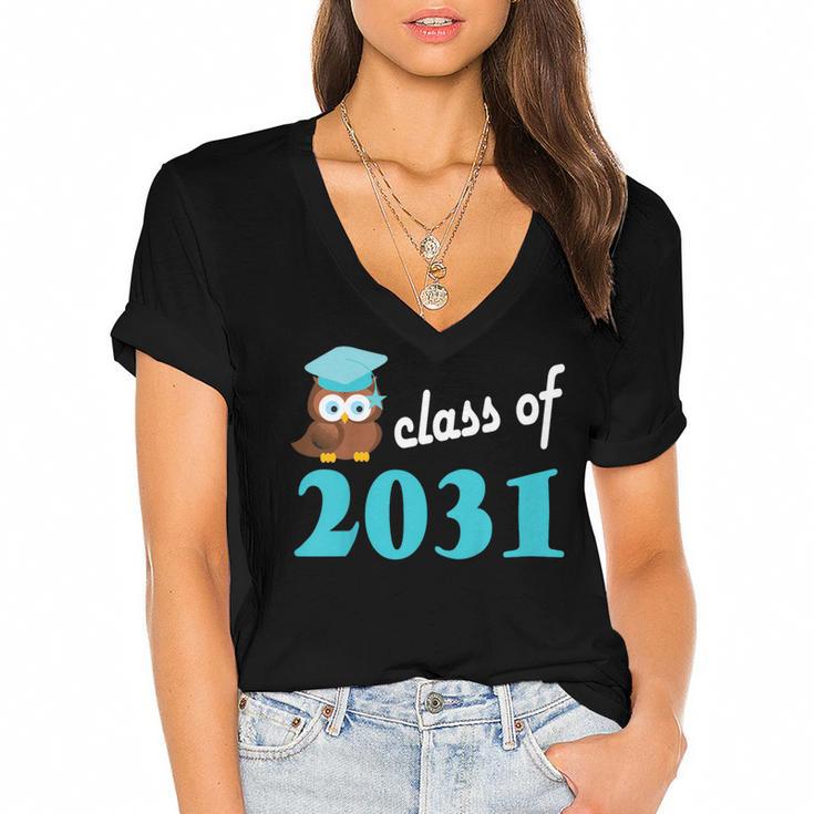 Kids Class Of 2031 Graduation Year T-Shirt Back To School Women's Jersey Short Sleeve Deep V-Neck Tshirt				